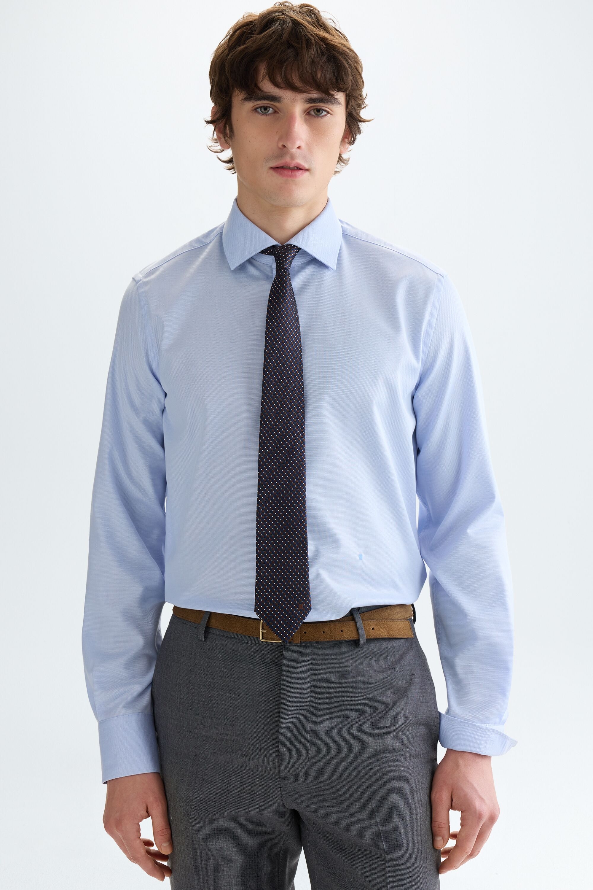 Spread collar textured shirt - SKY BLUE