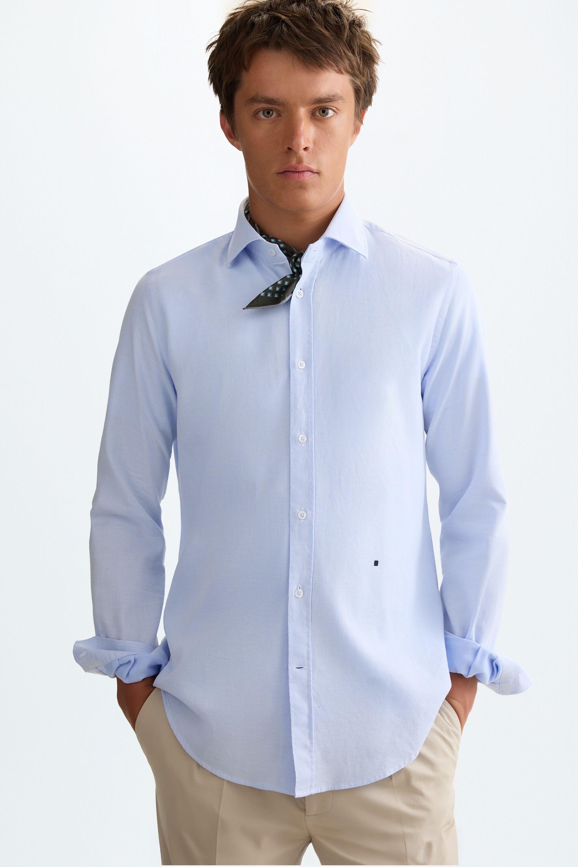 Camisa nido de abeja cuello italiano