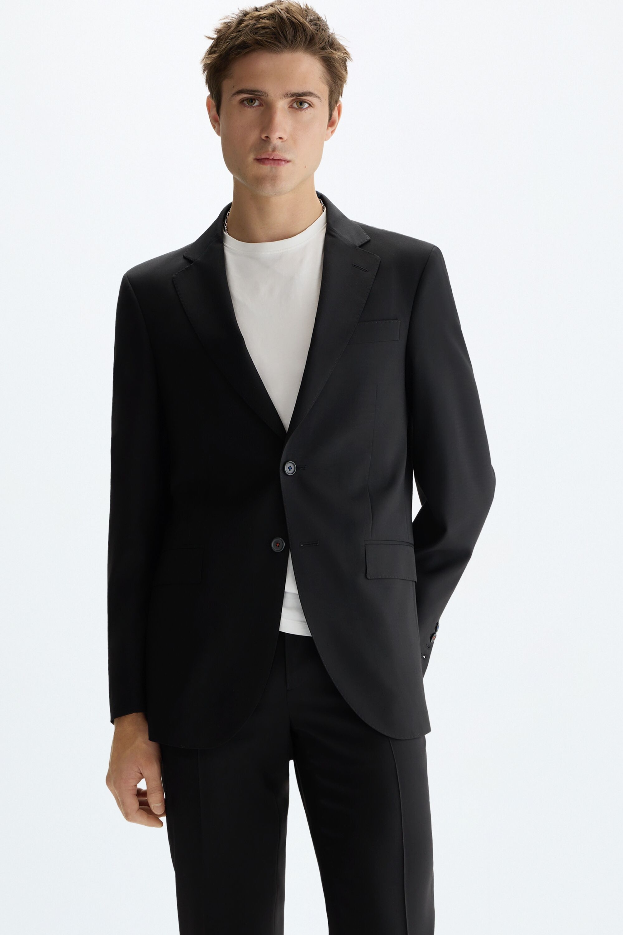 Chaqueta de traje classic fit fresco de lana - NEGRO