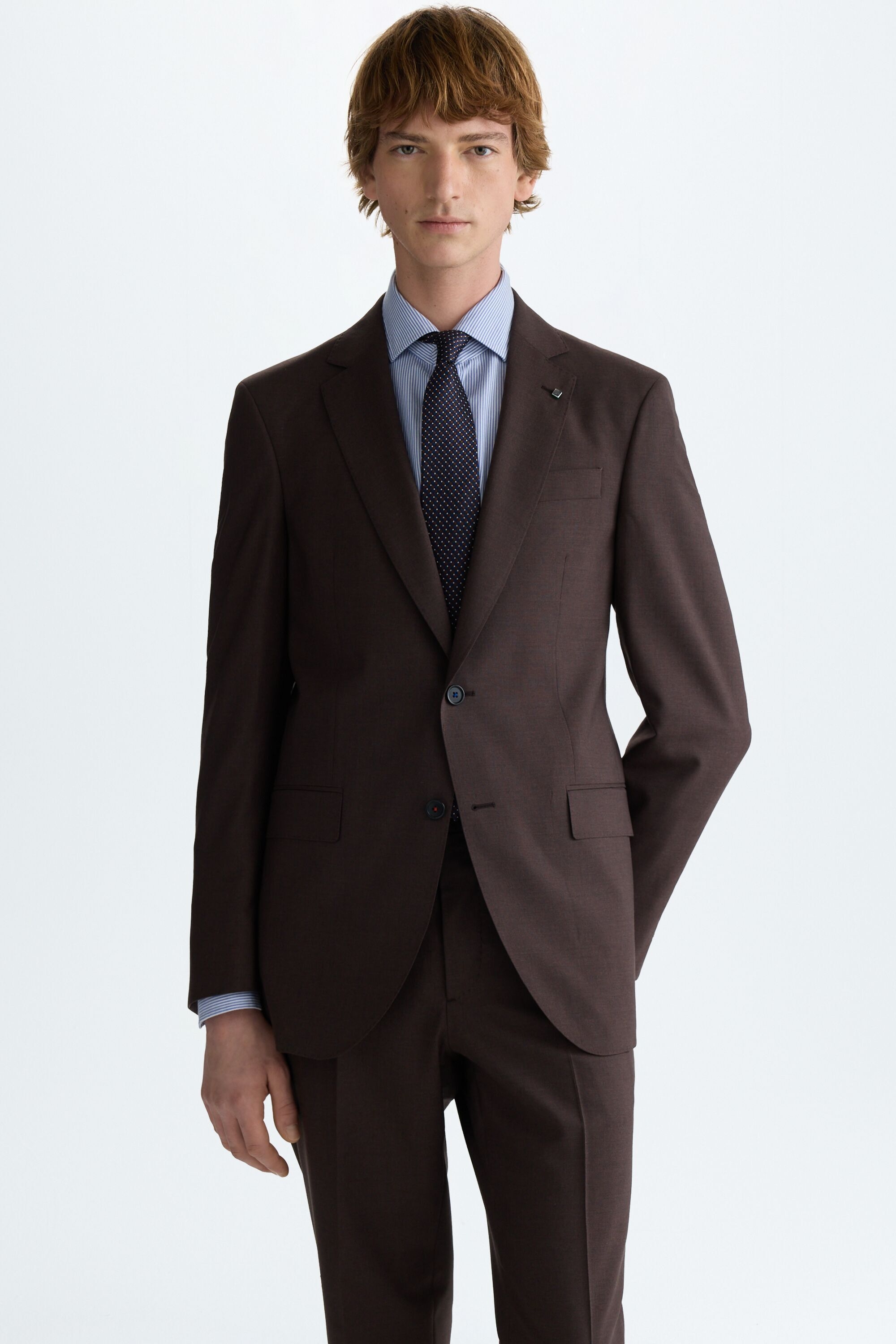 Tropical wool classic fit suit jacket - BROWN