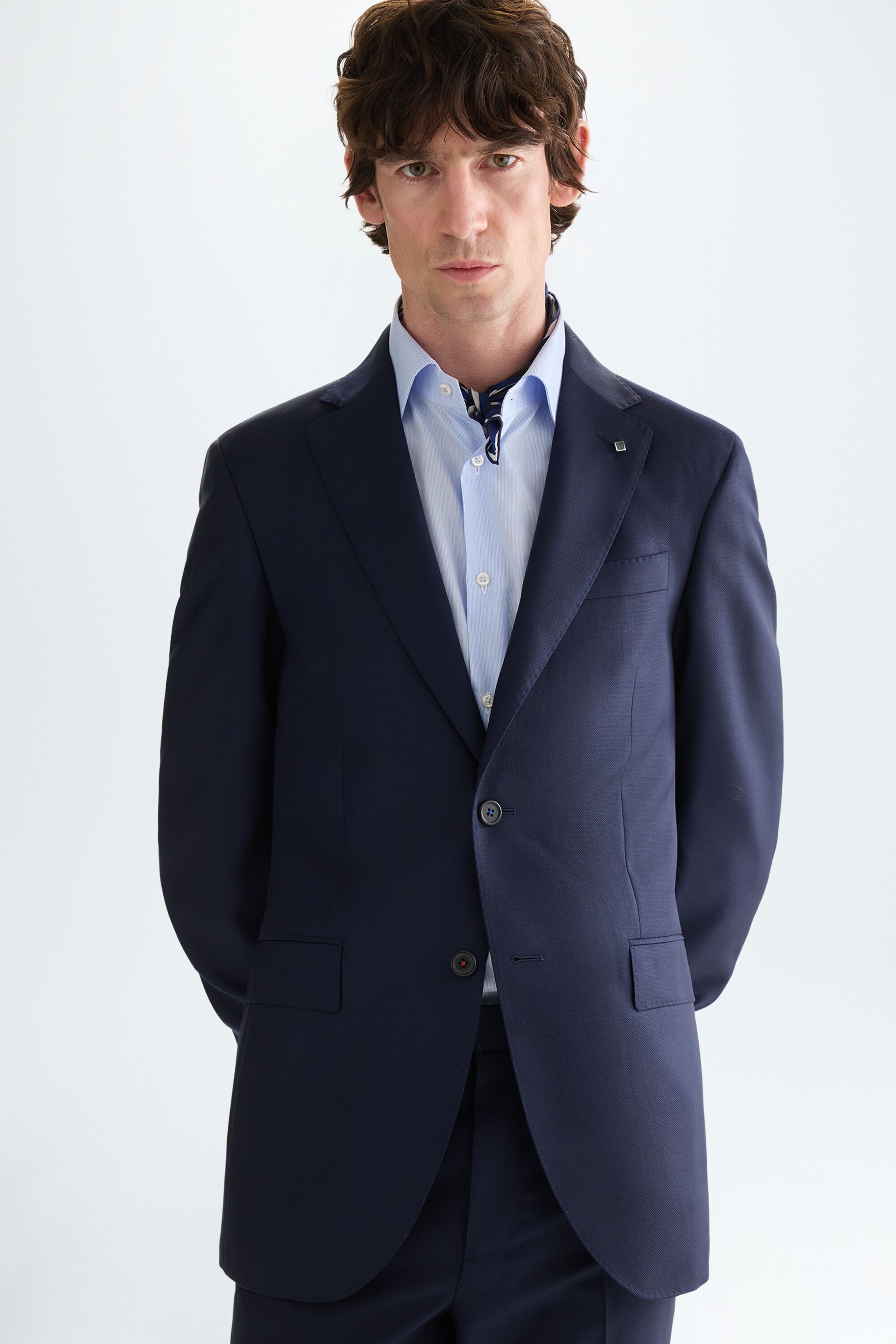 Textured wool classic fit suit jacket - NAVY