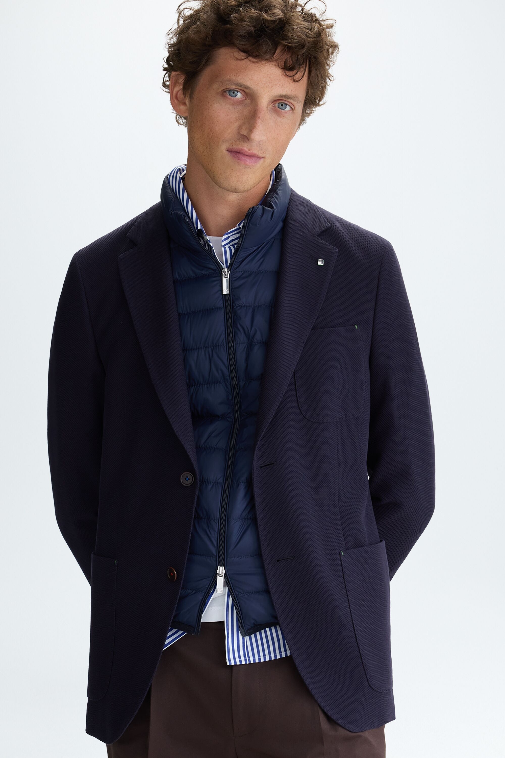 Cotton textured knit relaxed fit blazer