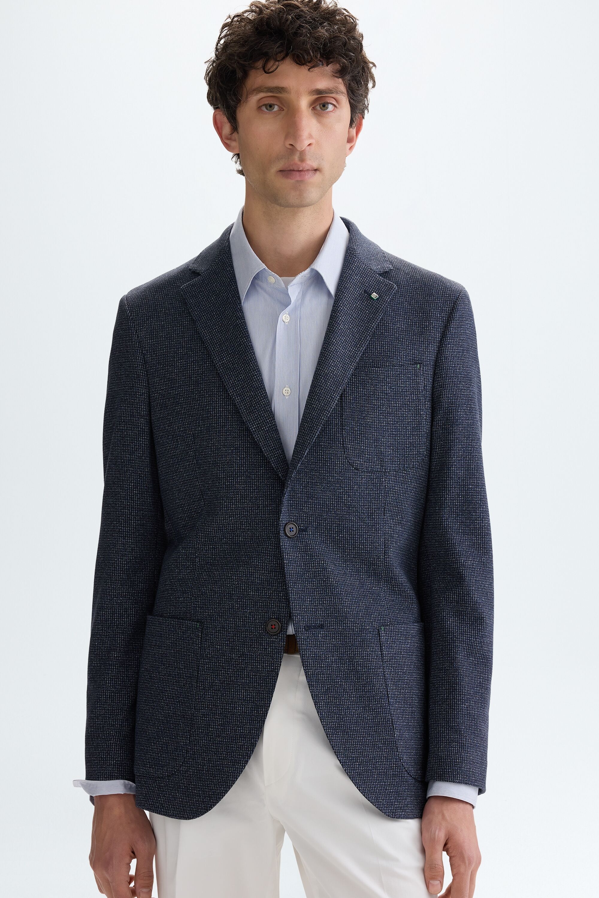 Houndstooth cotton knit relaxed fit blazer