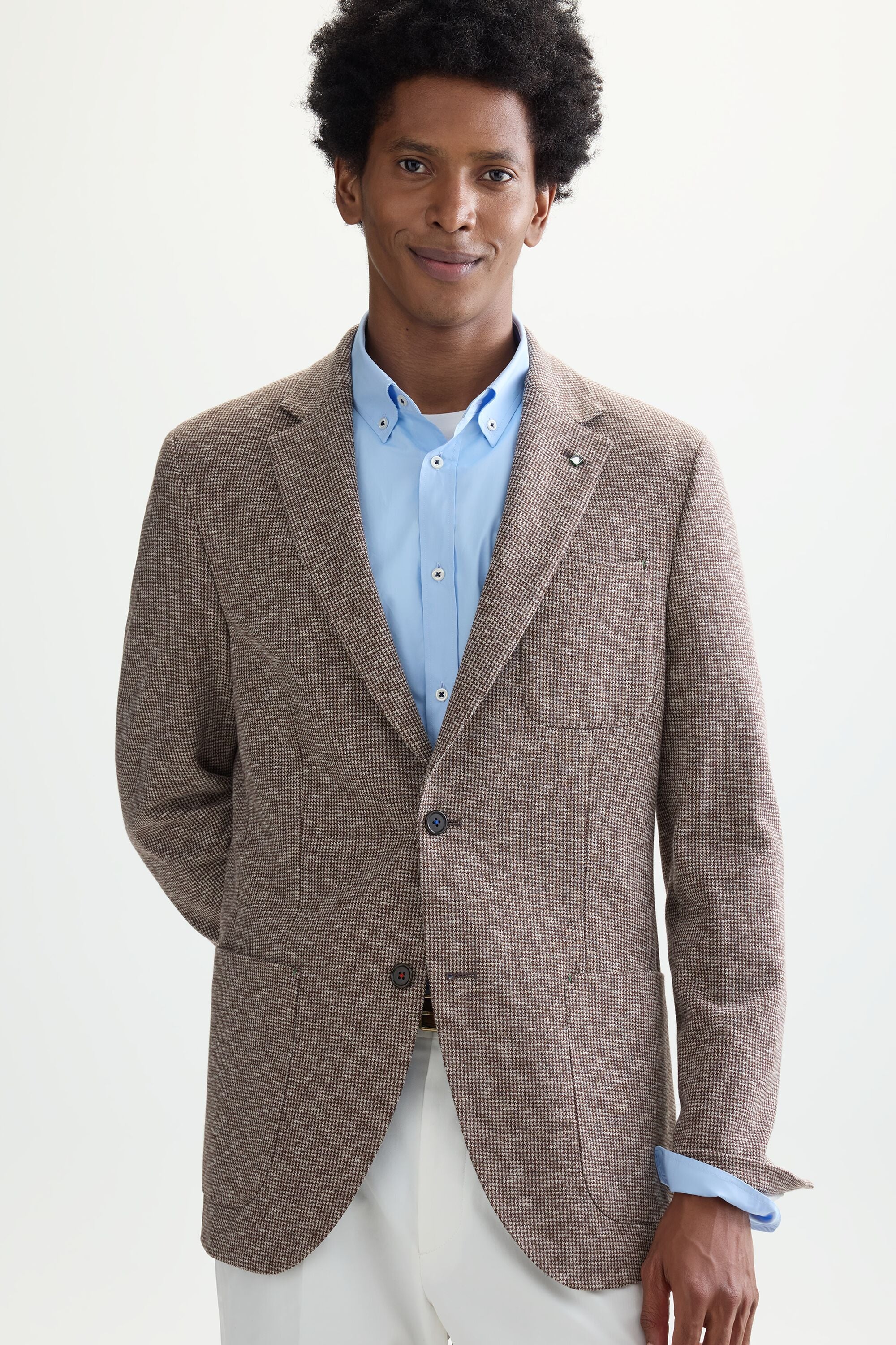 Houndstooth knit relaxed fit blazer brown/camel - Purificacion