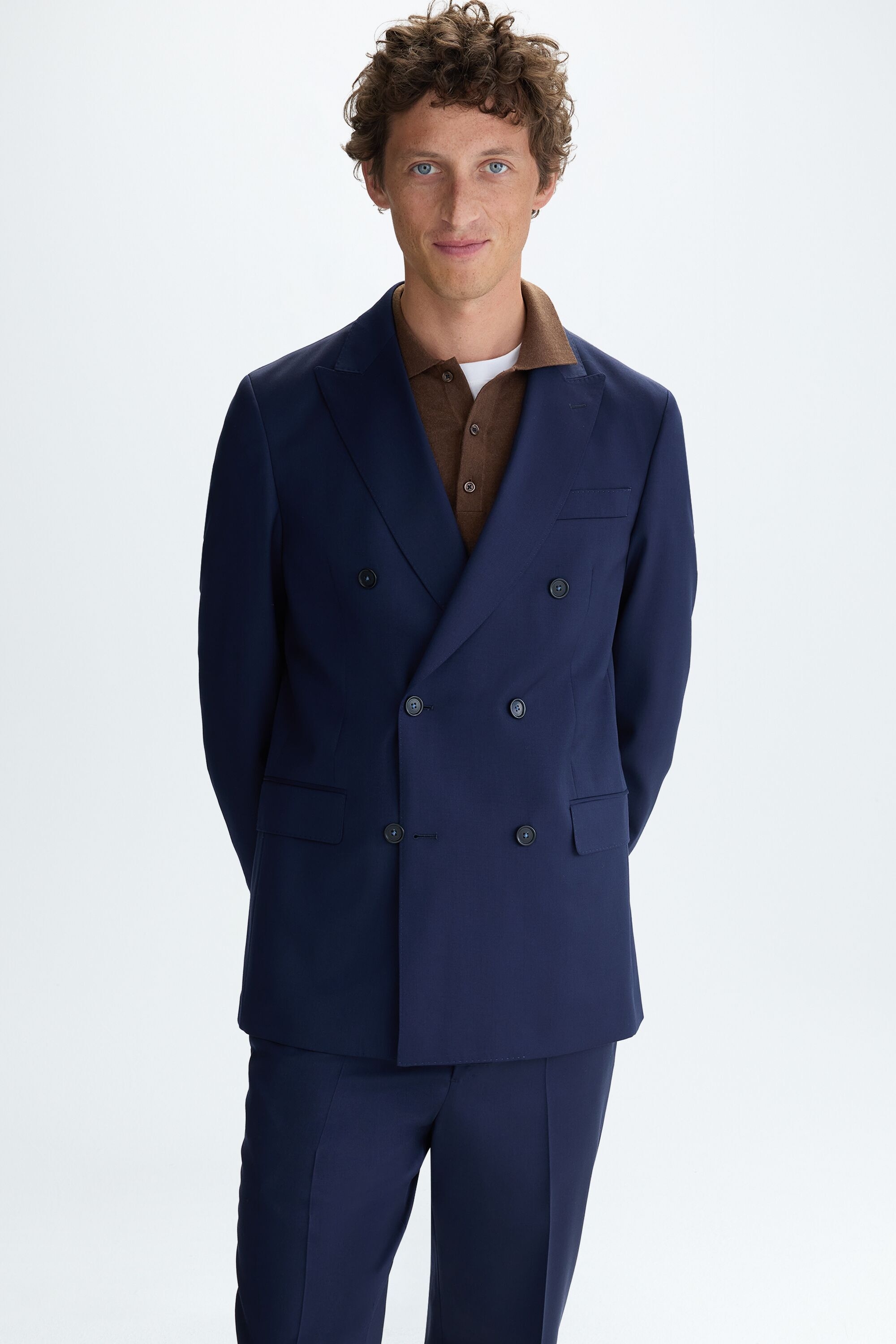 Wool twill double-breasted classic fit suit jacket