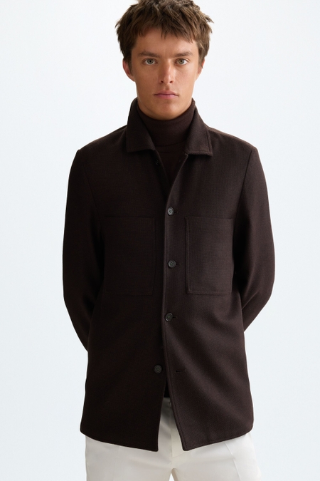 TEXTURED COTTON FALSE PLAIN OVERSHIRT