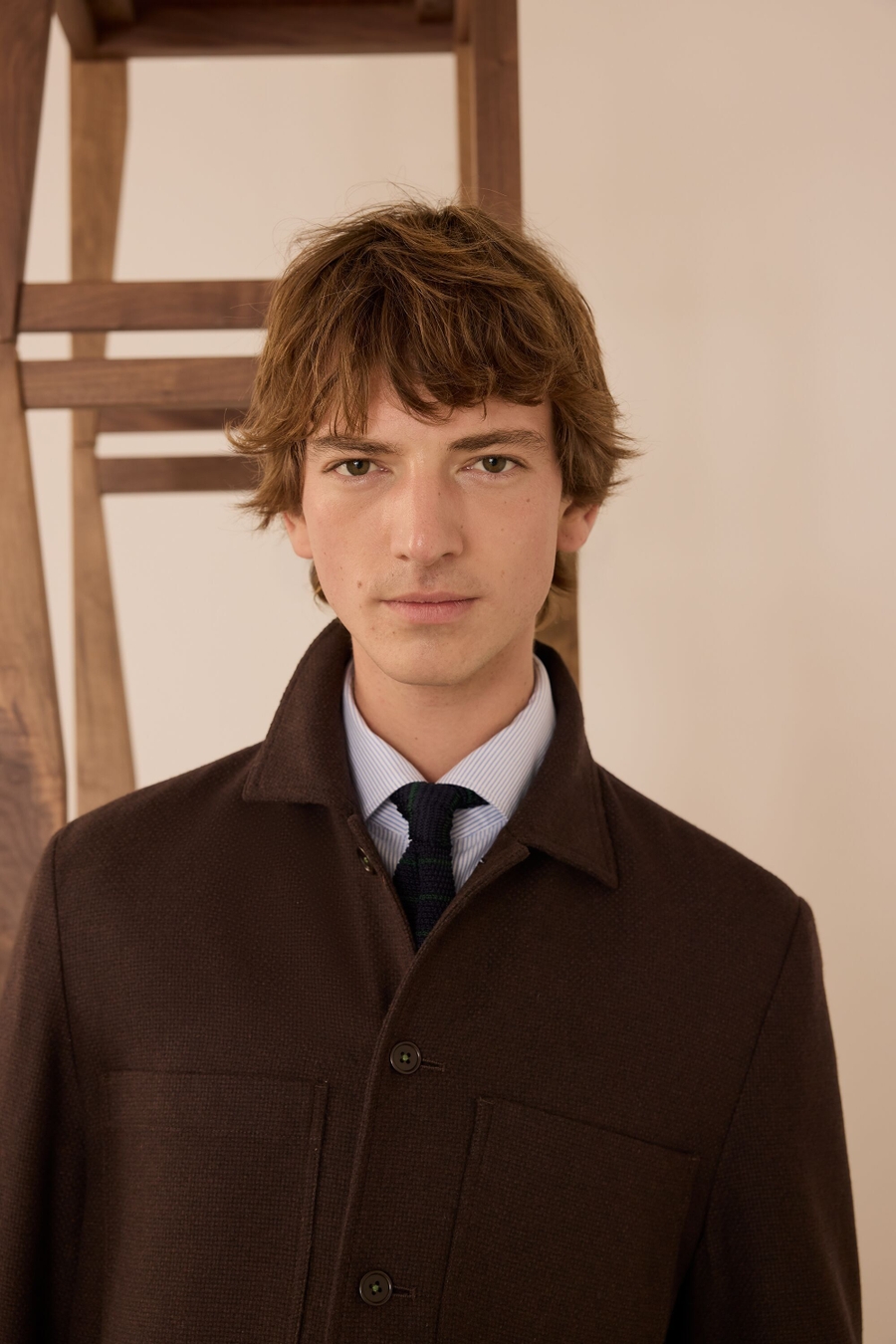 TEXTURED WOOL FALSE PLAIN OVERSHIRT