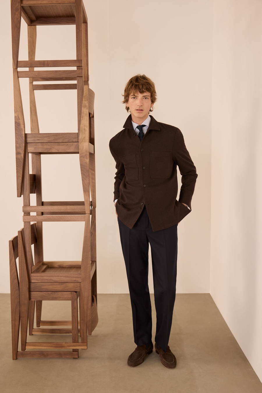 TEXTURED WOOL FALSE PLAIN OVERSHIRT