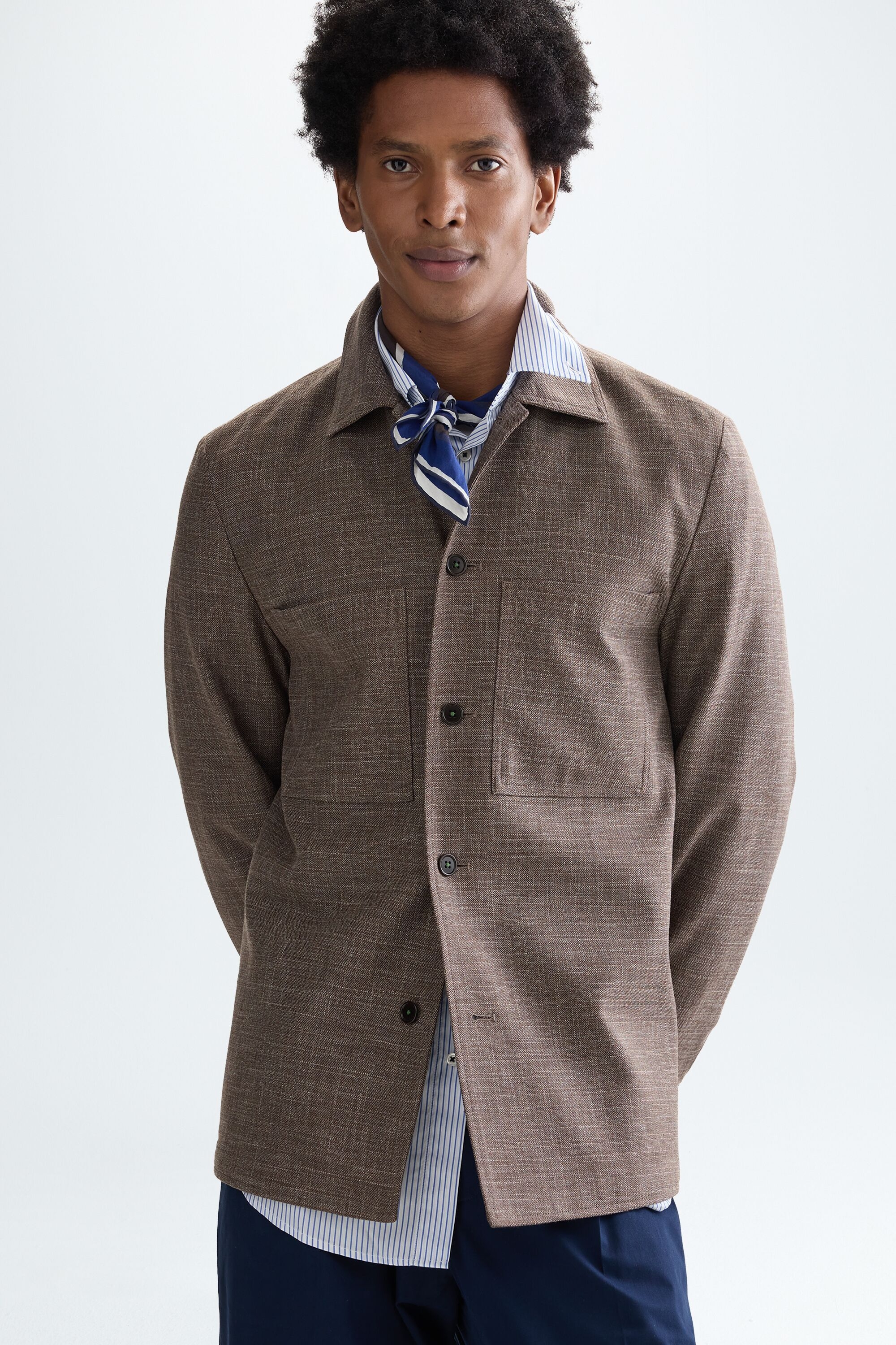 Textured cotton false plain overshirt