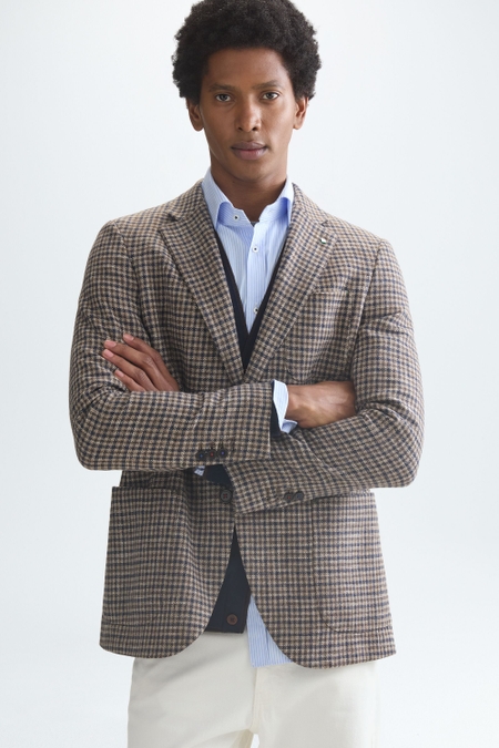 COTTON HOUNDSTOOTH RELAXED FIT BLAZER