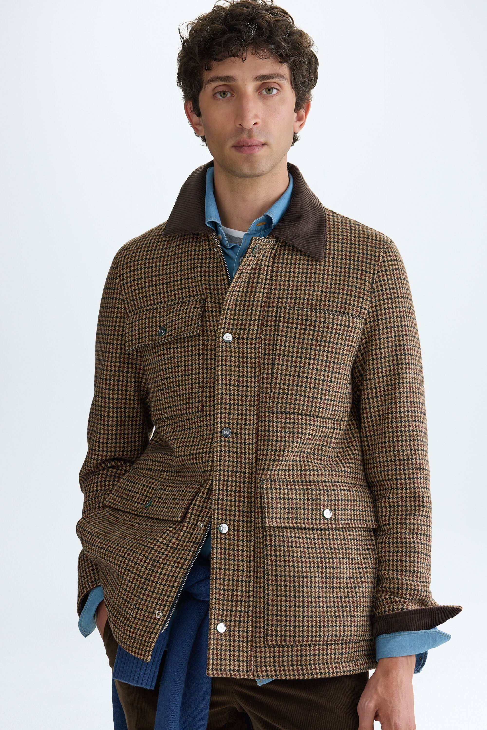 Wool four pocket houndstooth jacket
