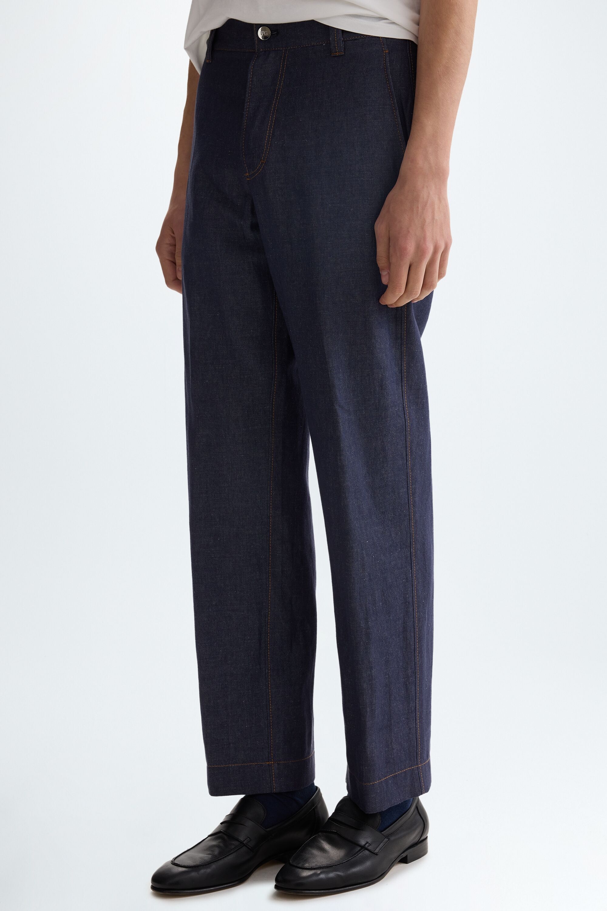 Cotton denim relaxed fit trousers - INDIGO BLUE