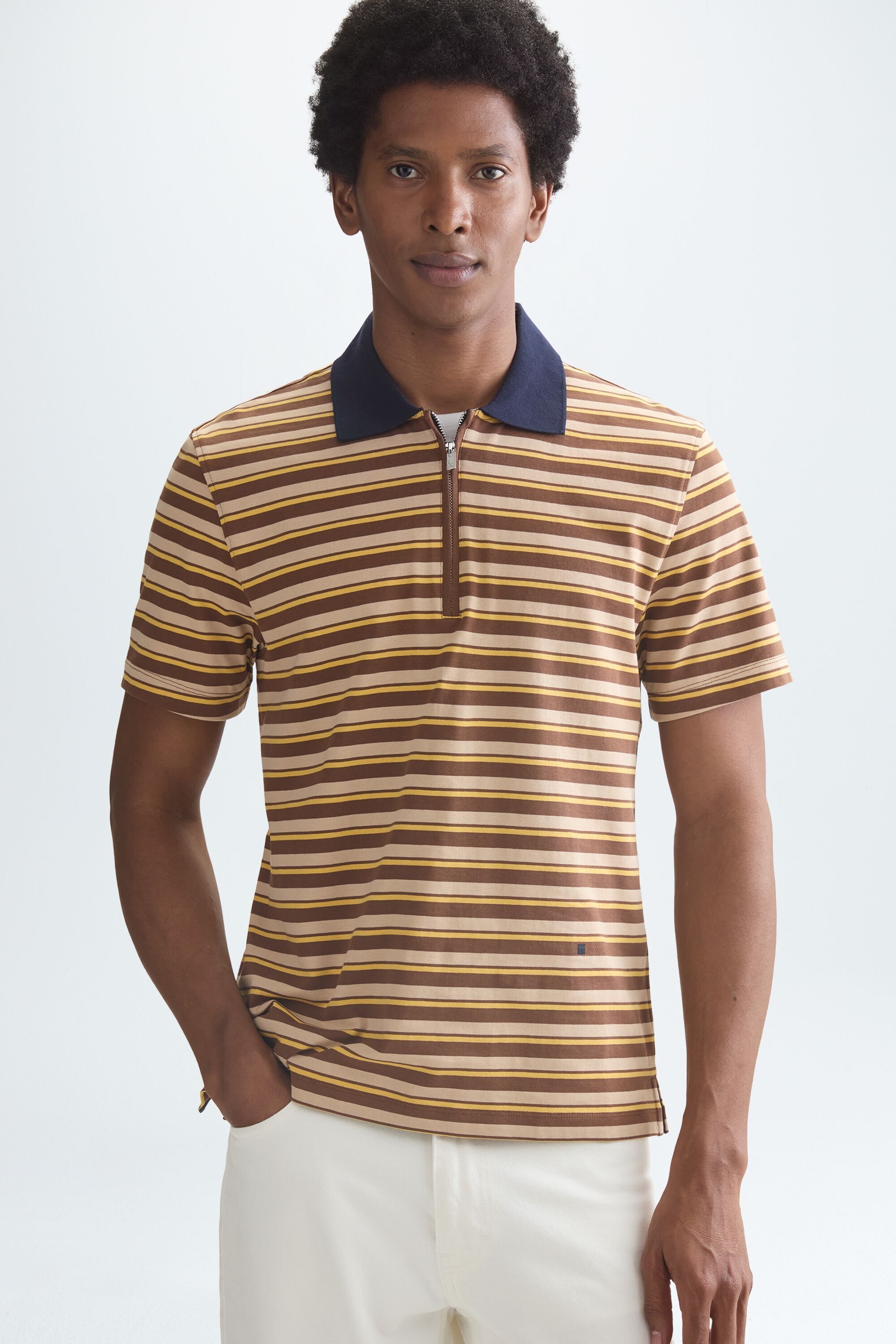 Striped jersey polo shirt