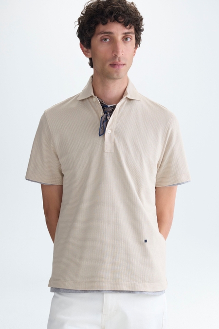 TEXTURED SPREAD COLLAR POLO SHIRT