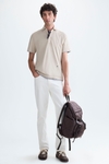 Textured spread collar polo shirt