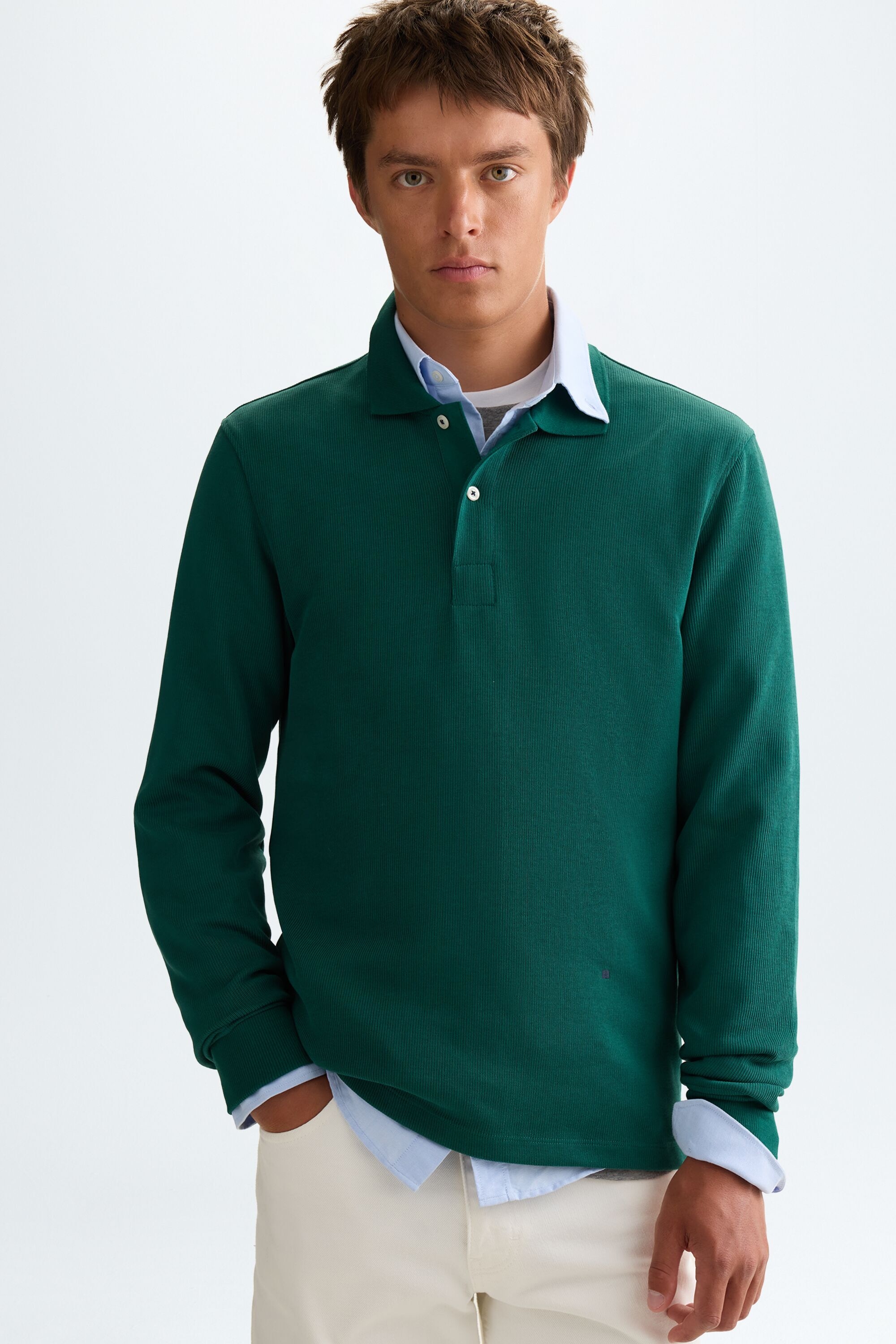 Polo collar ribbed sweatshirt
