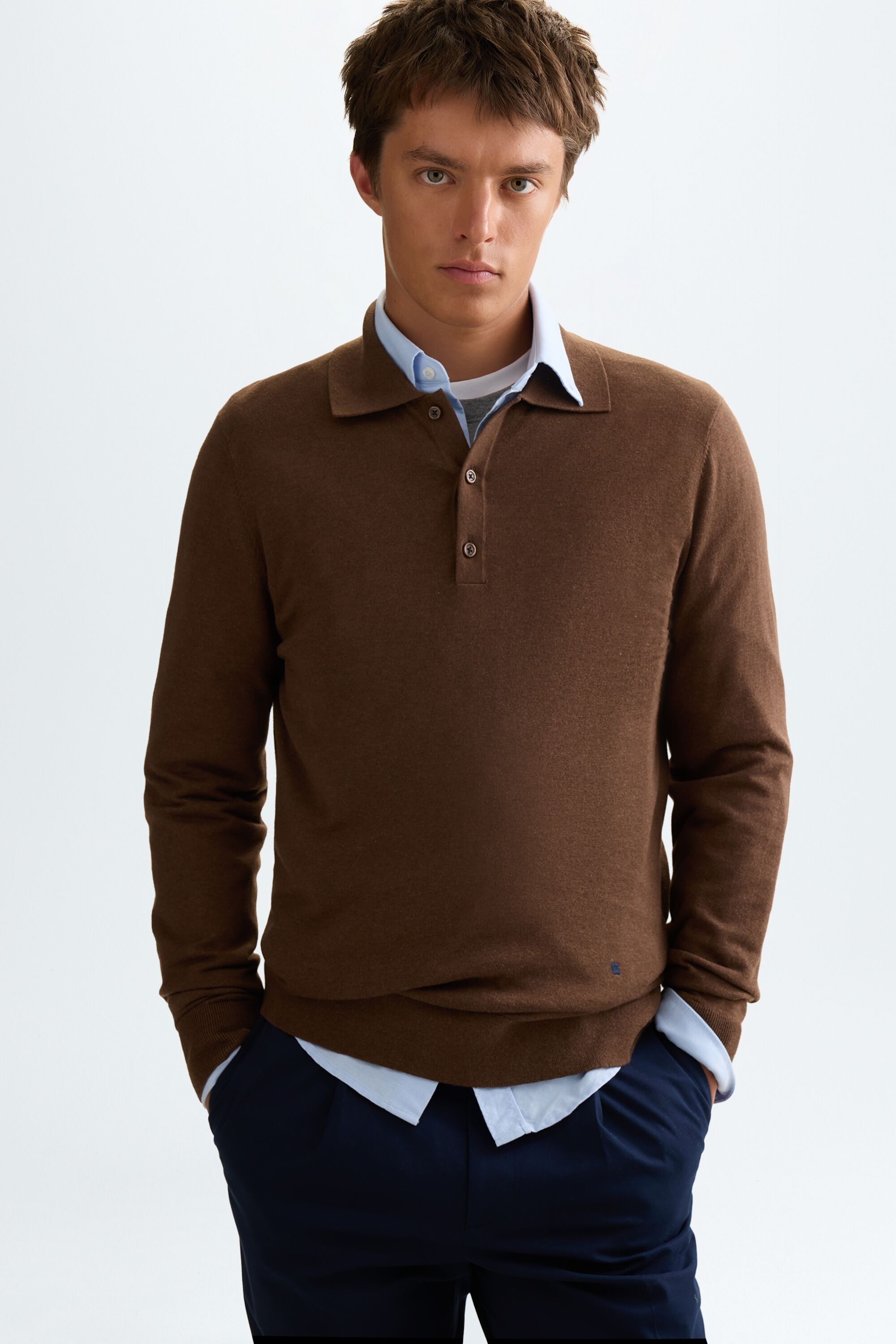 Cotton wool knit polo shirt