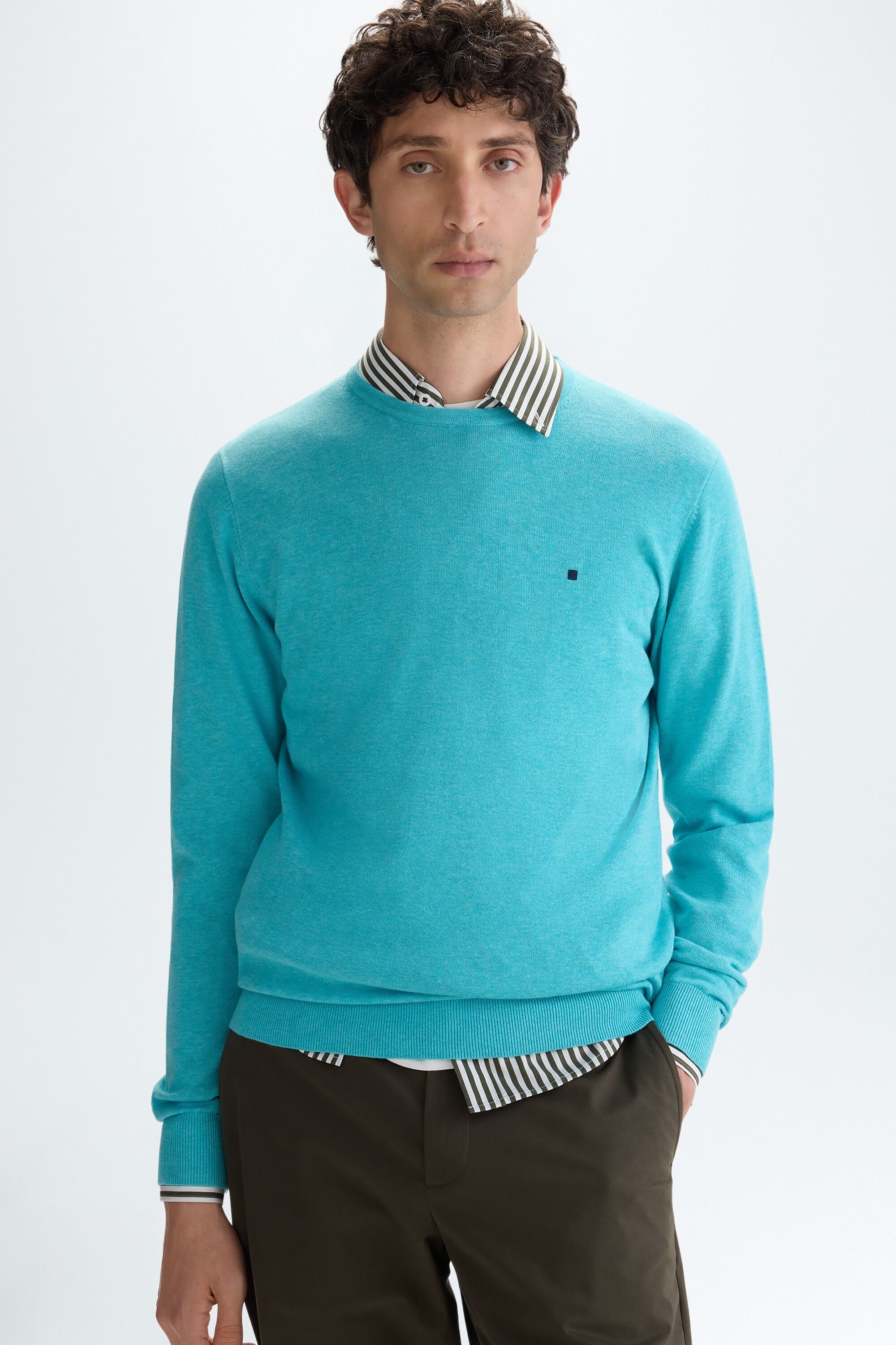 Cotton crew-neck sweater - TURQUOISE BLUE