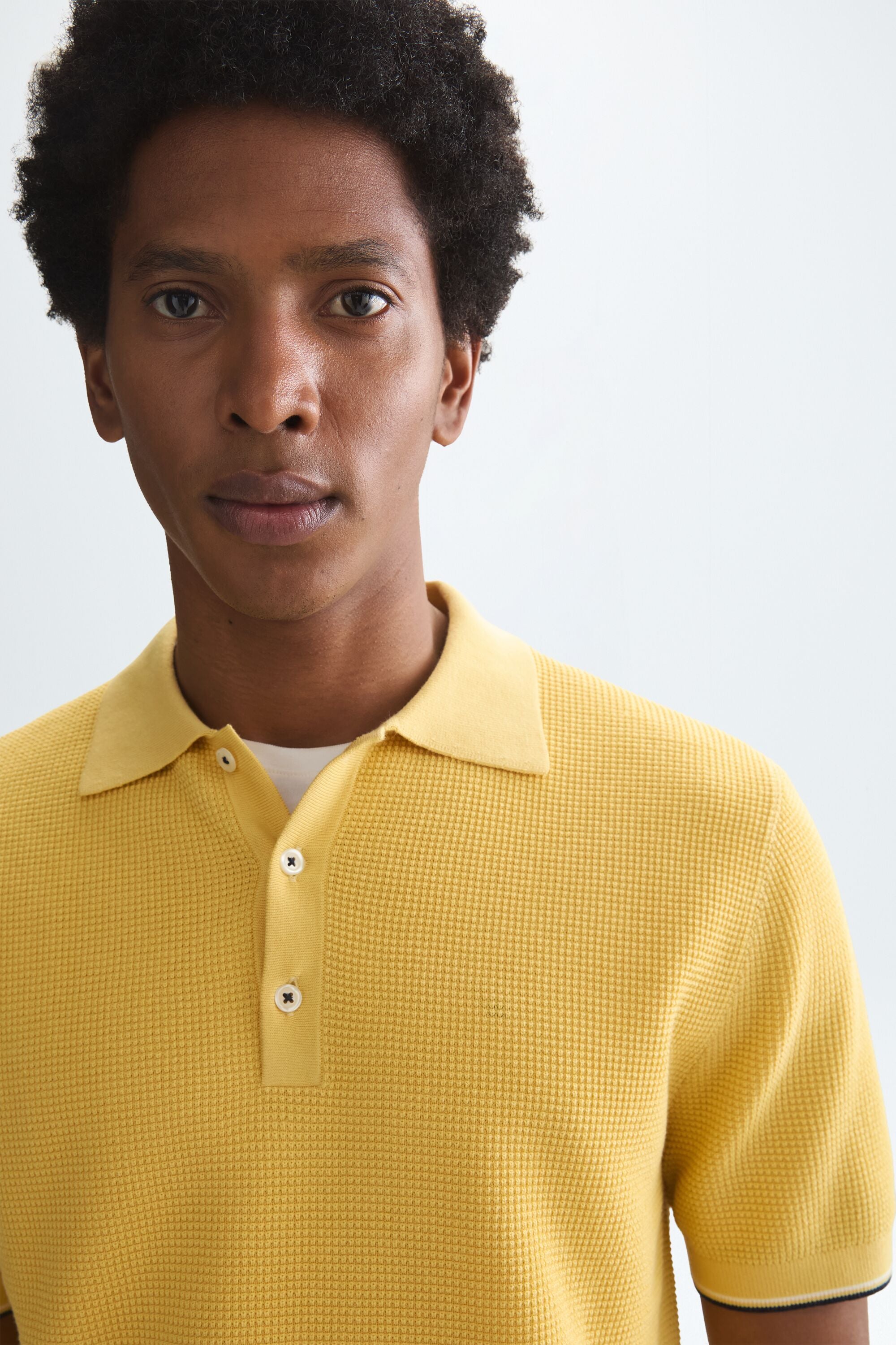 Textured knit polo shirt yellow - Purificacion Garcia France