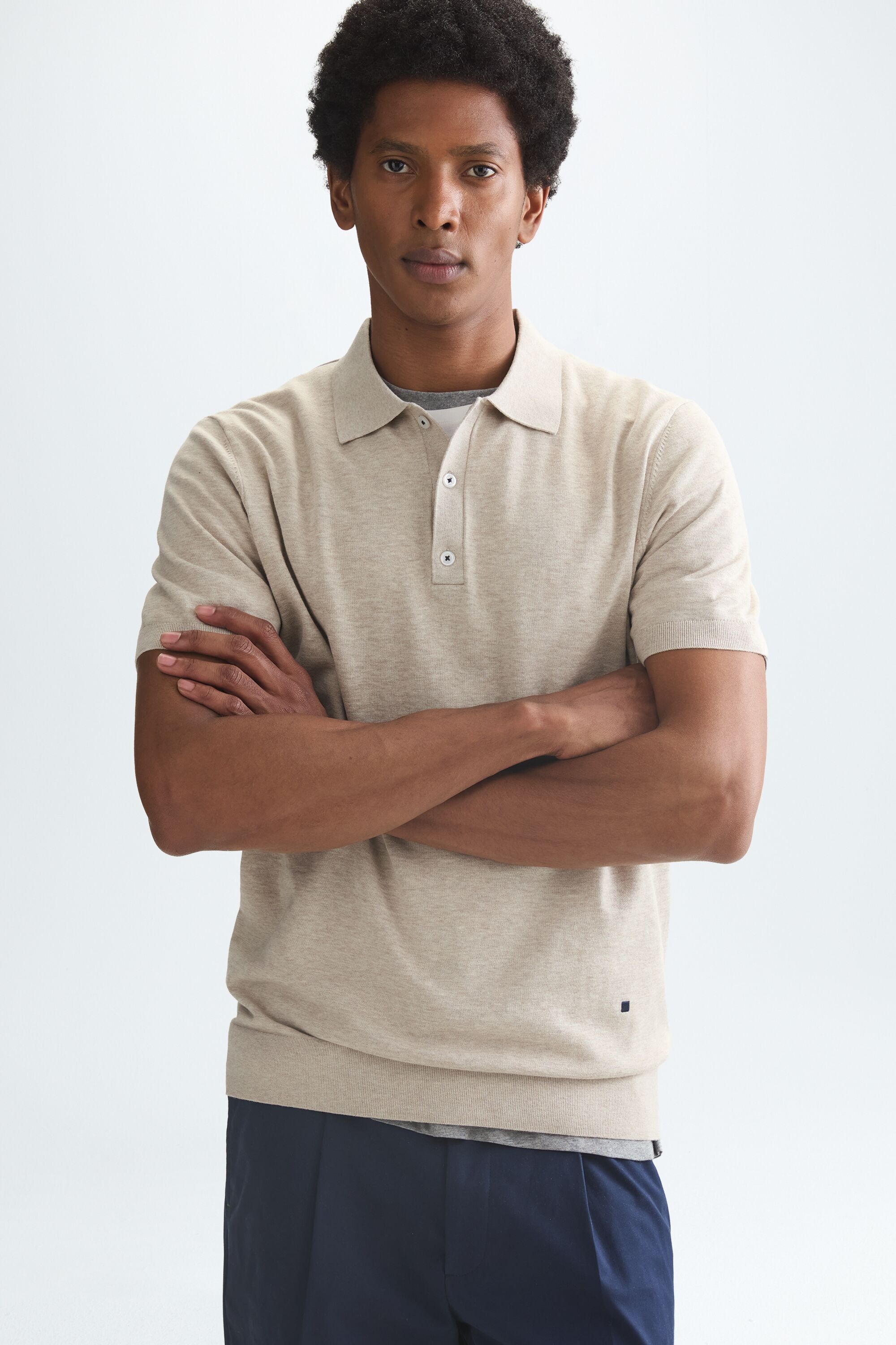 Gassed cotton knit polo shirt