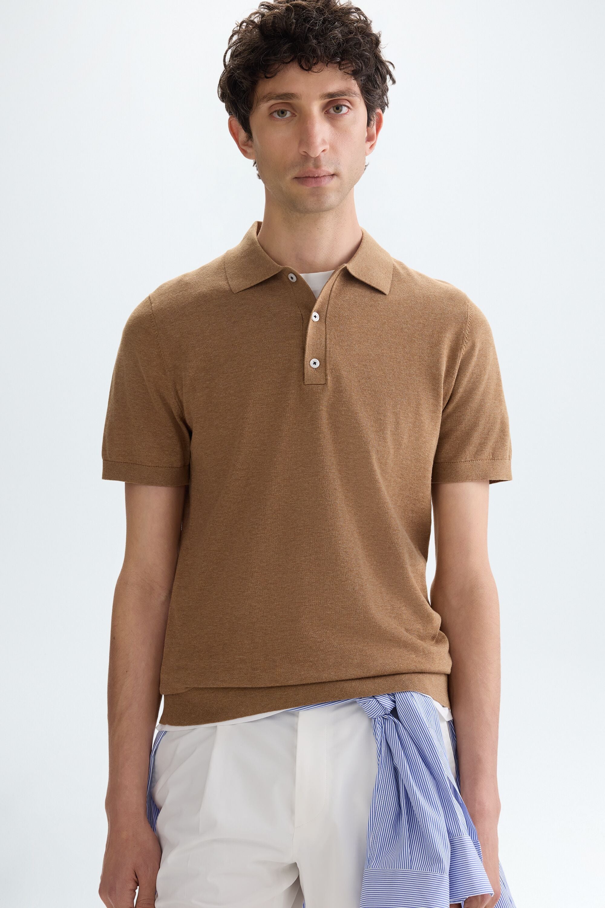 Gassed cotton knit polo shirt camel - Purificacion Garcia Luxembourg
