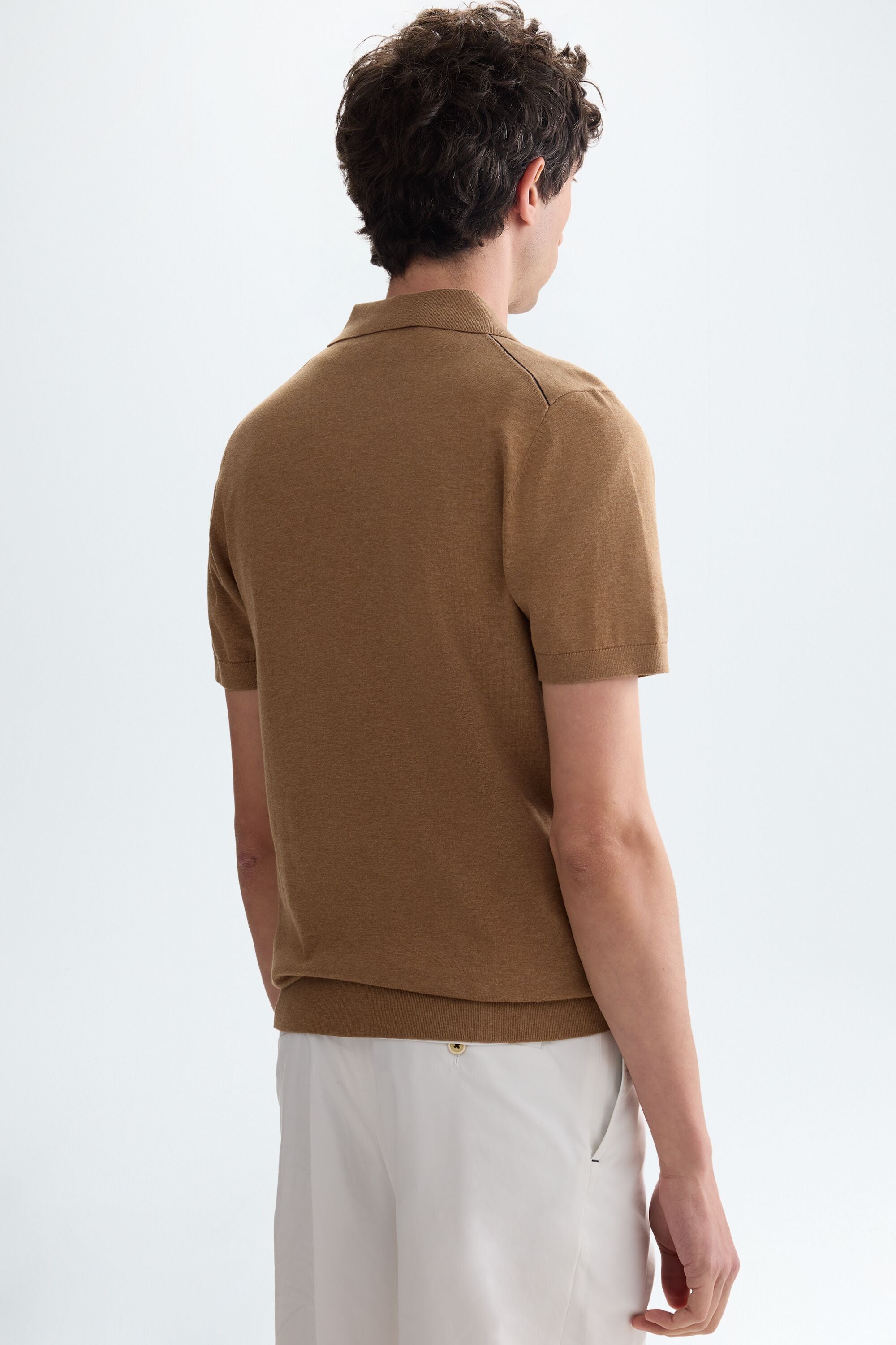 Gassed cotton knit polo shirt camel - Purificacion Garcia Poland