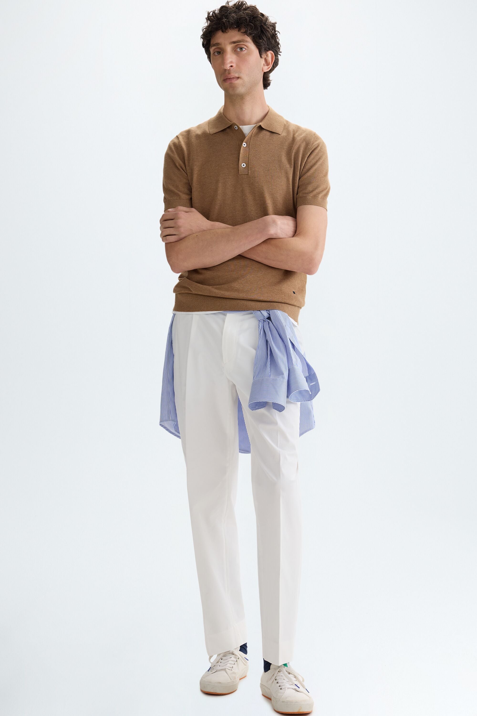 Gassed cotton knit polo shirt camel - Purificacion Garcia Poland