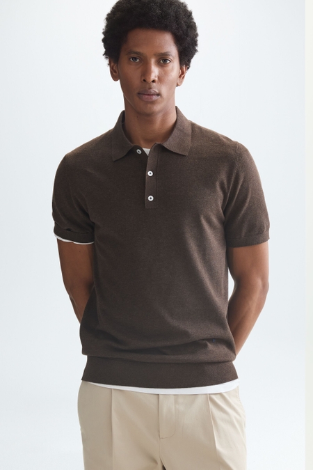 GASSED COTTON KNIT POLO SHIRT