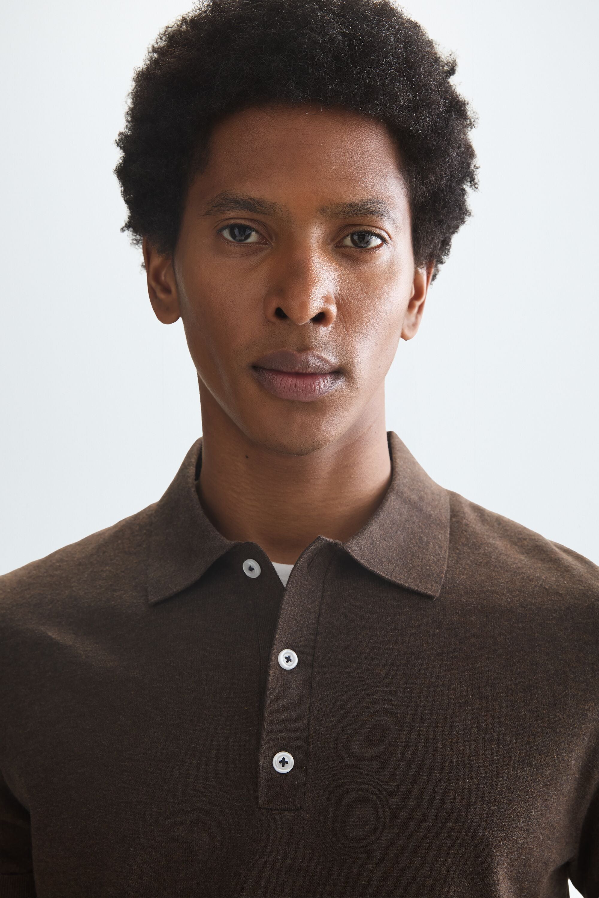 Gassed cotton knit polo shirt brown - Purificacion Garcia Austria