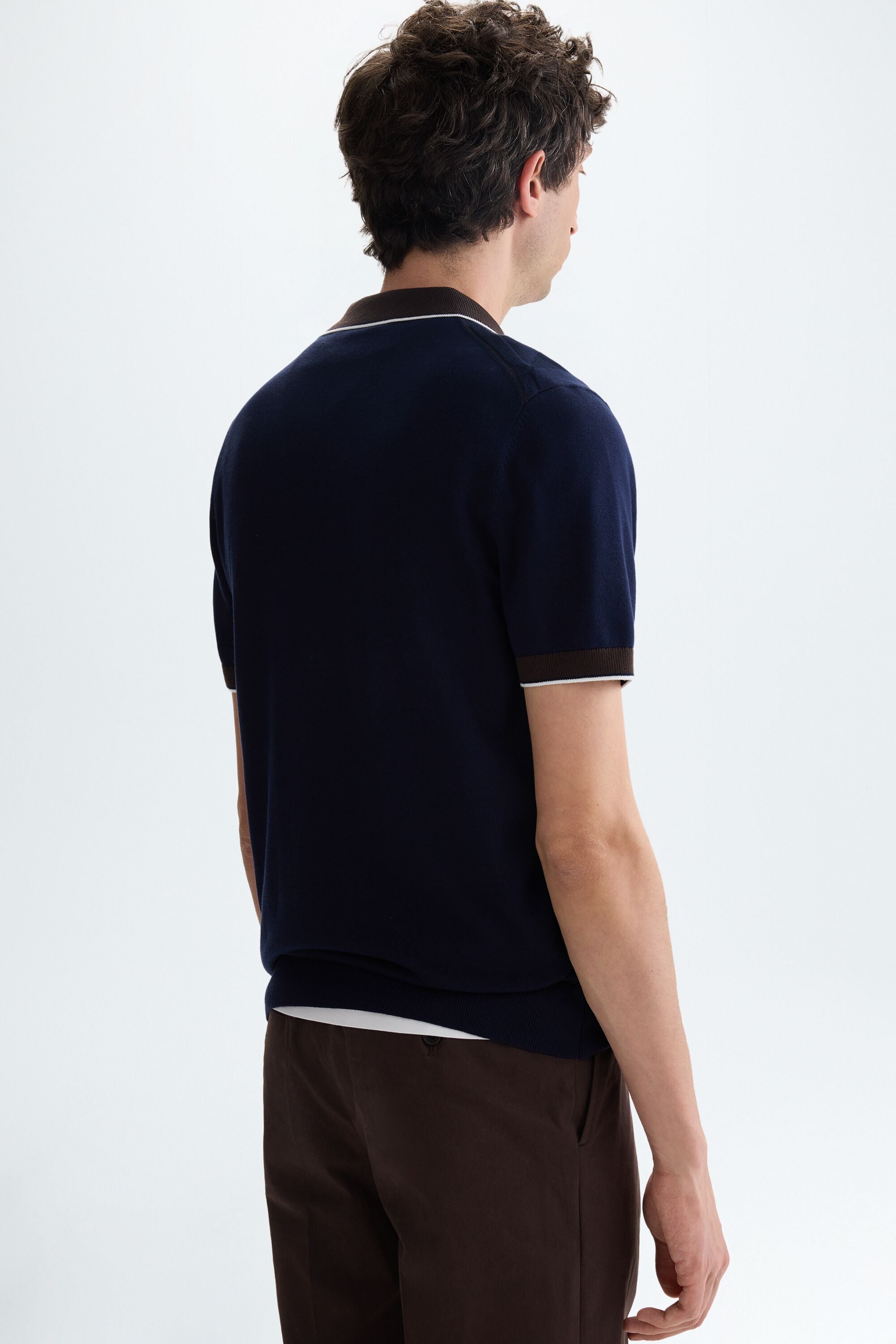 Origami textured knit polo shirt navy/brown - Purificacion Garcia