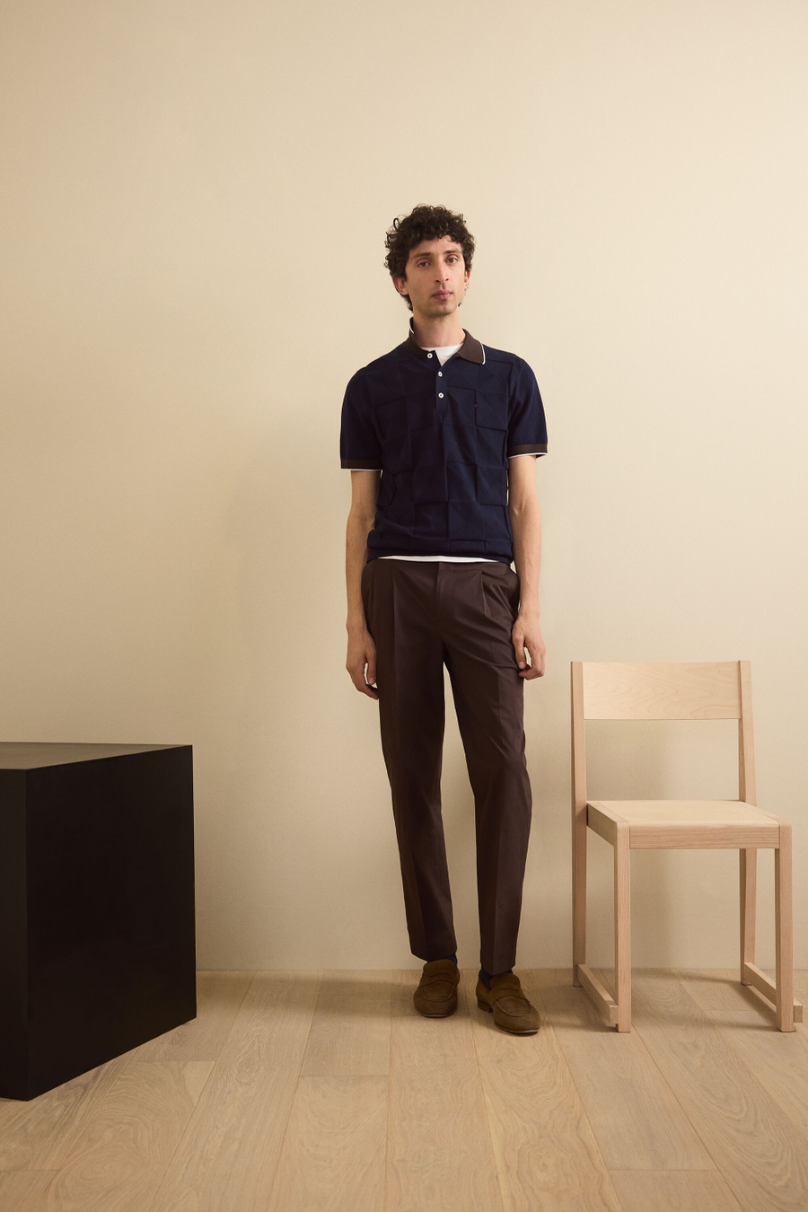 ORIGAMI TEXTURED KNIT POLO SHIRT