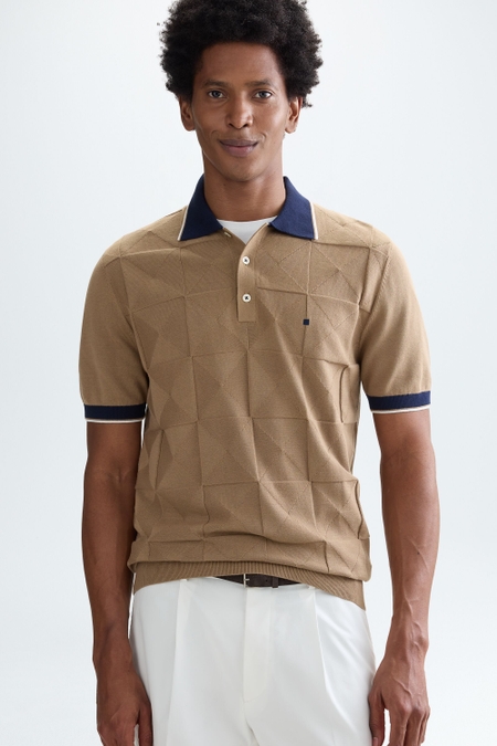 ORIGAMI TEXTURED KNIT POLO SHIRT