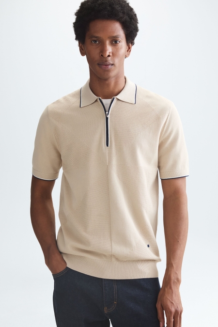 ORIGAMI KNIT HALF-ZIP POLO SHIRT