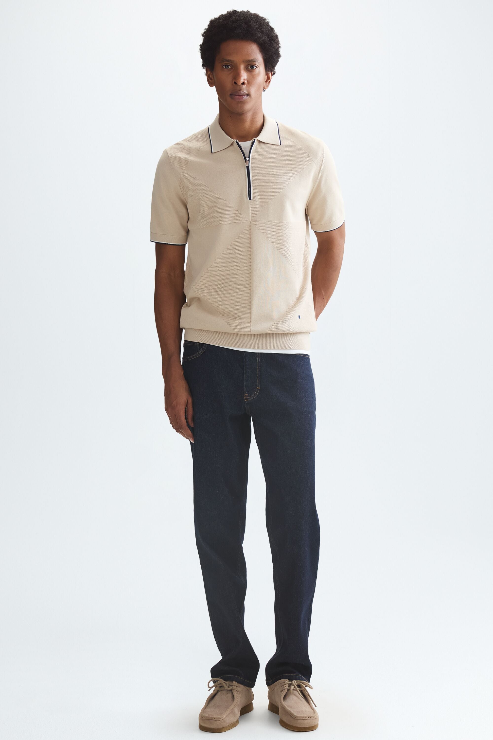 Origami knit half-zip polo shirt beige - Purificacion Garcia