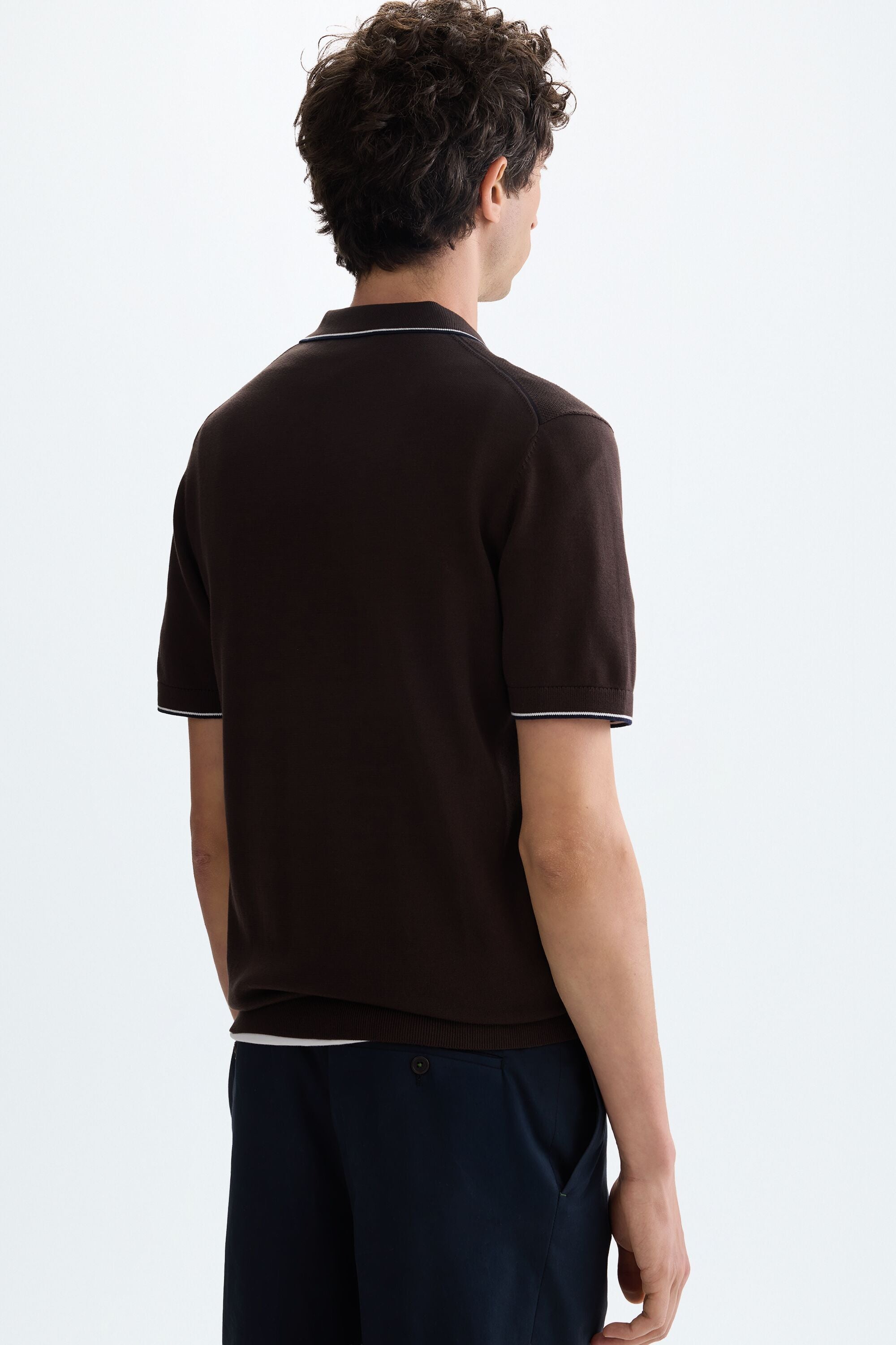 Origami knit half-zip polo shirt brown - Purificacion Garcia