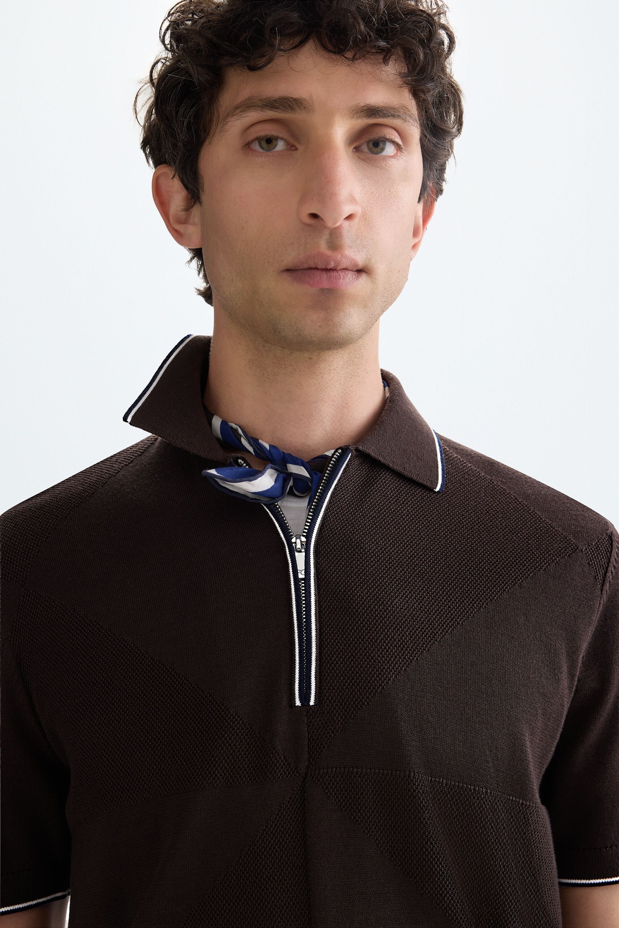 Origami knit half-zip polo shirt brown - Purificacion Garcia