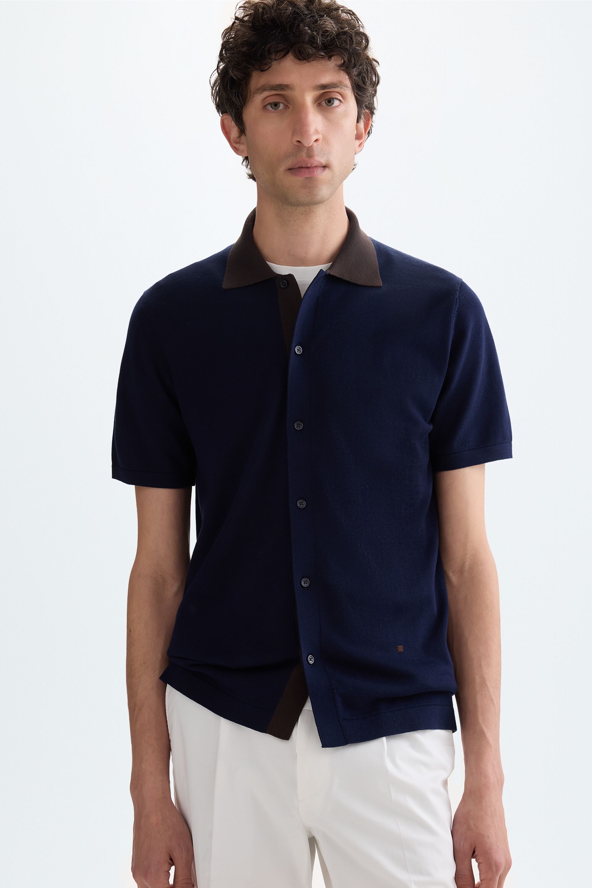 Pima cotton knit shirt - NAVY/BROWN