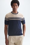 Colorblock pima cotton short-sleeved sweater
