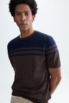 Colorblock pima cotton short-sleeved sweater