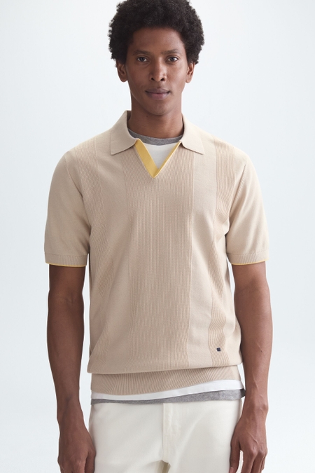 STRIPED TEXTURED KNIT POLO SHIRT