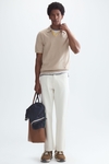 Striped textured knit polo shirt