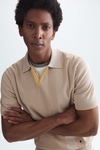 Striped textured knit polo shirt