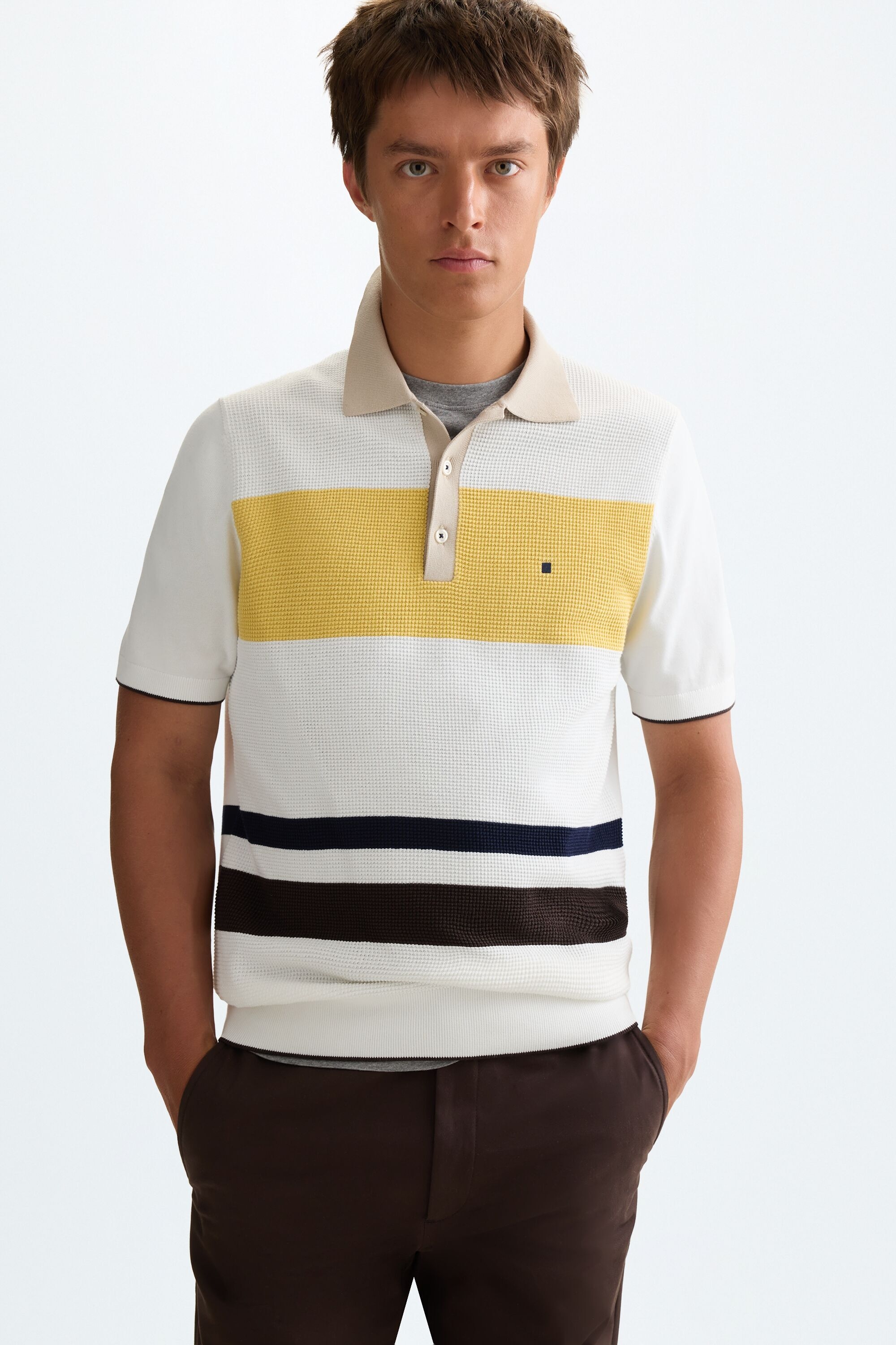 Striped textured knit polo shirt