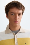 Striped textured knit polo shirt