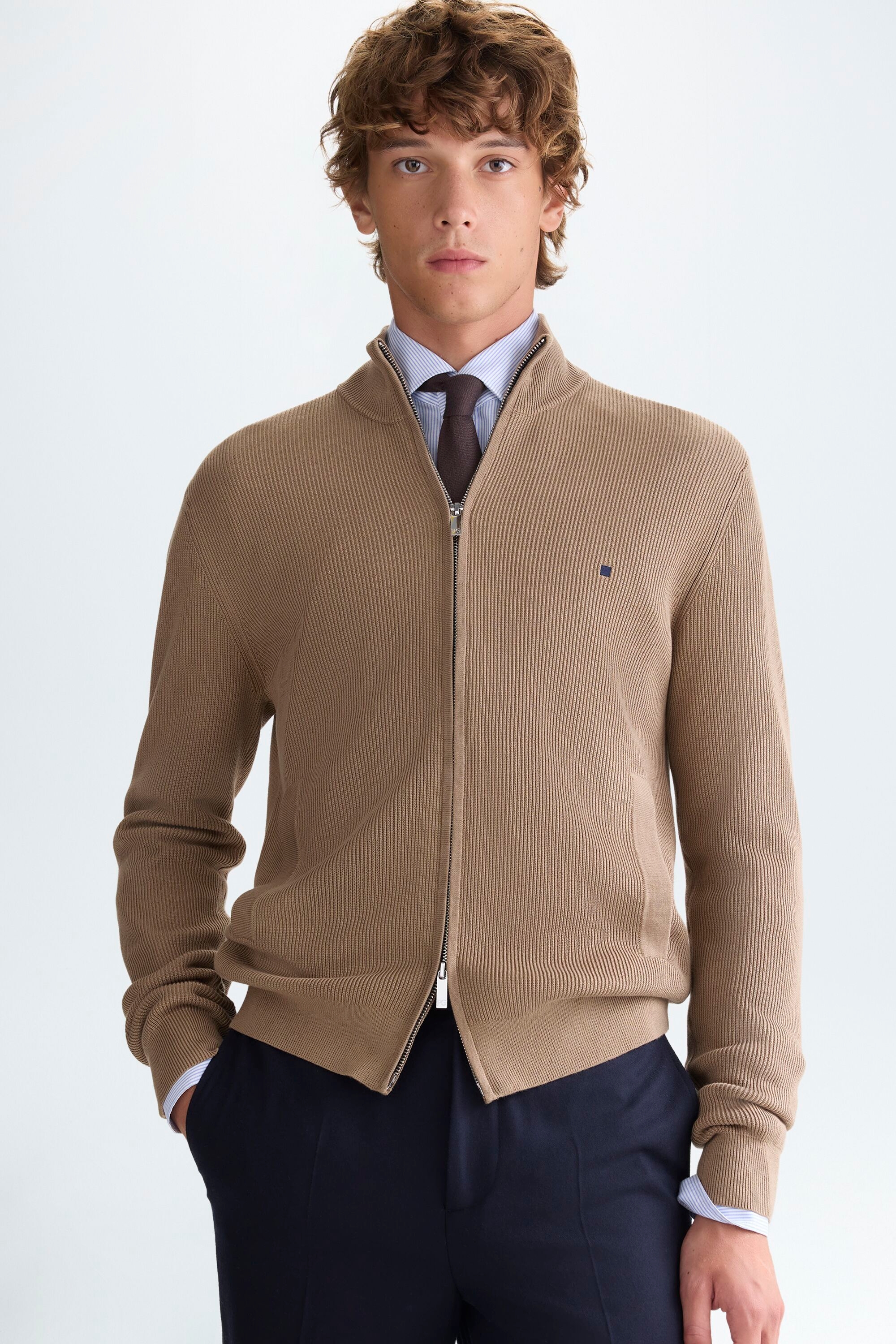 Pima cotton stand-collar cardigan