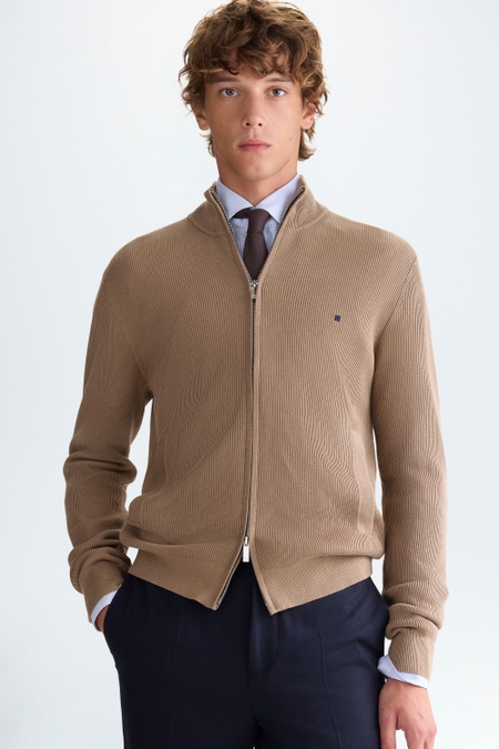 PIMA COTTON STAND-COLLAR CARDIGAN