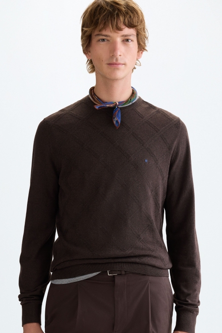 COTTON-MERINO WOOL TEXTURED SWEATER