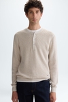 Cotton linen henley-neck sweater