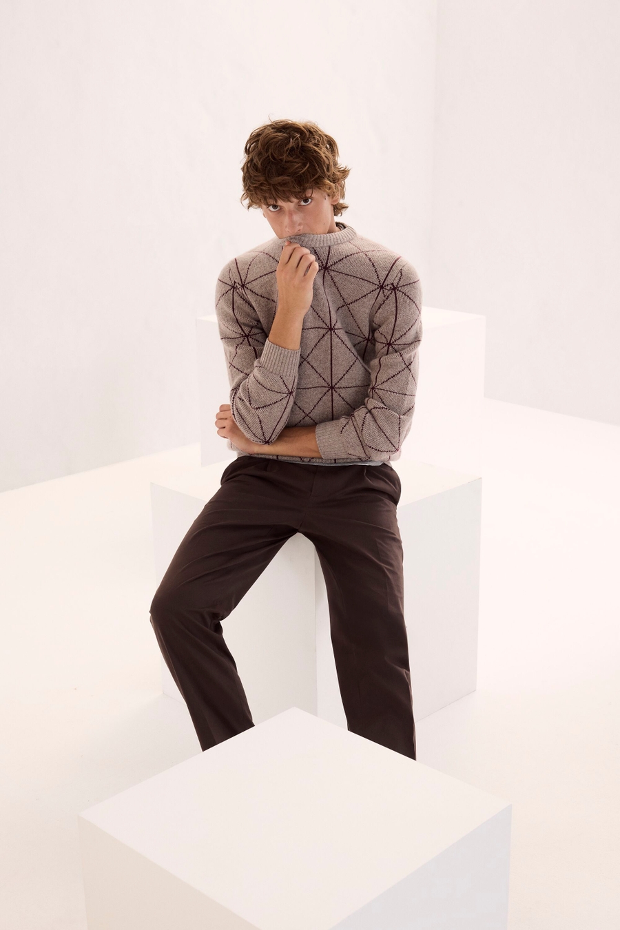 ORIGAMI JACQUARD MERINO LAMBSWOOL SWEATER