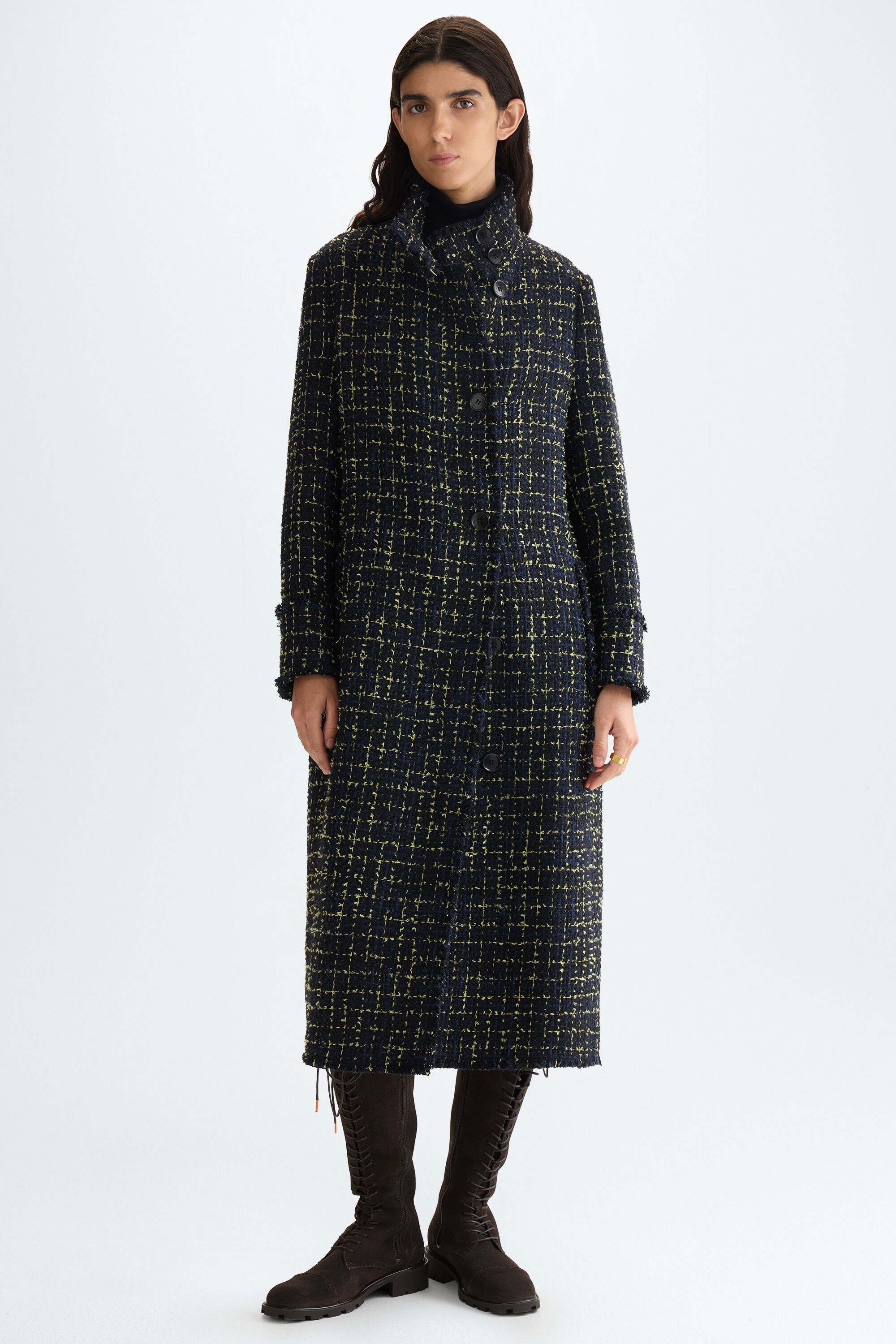 Frayed woven fitted coat